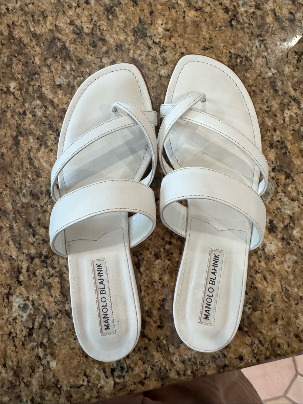 Manolo Blahnik White Leather Strappy Slide Mules